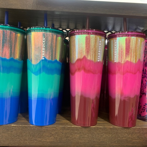 Starbucks Ombre Mint Gold Glitter Wave Tumbler Cup 24oz High Polished NWT 2022 - Picture 4 of 11